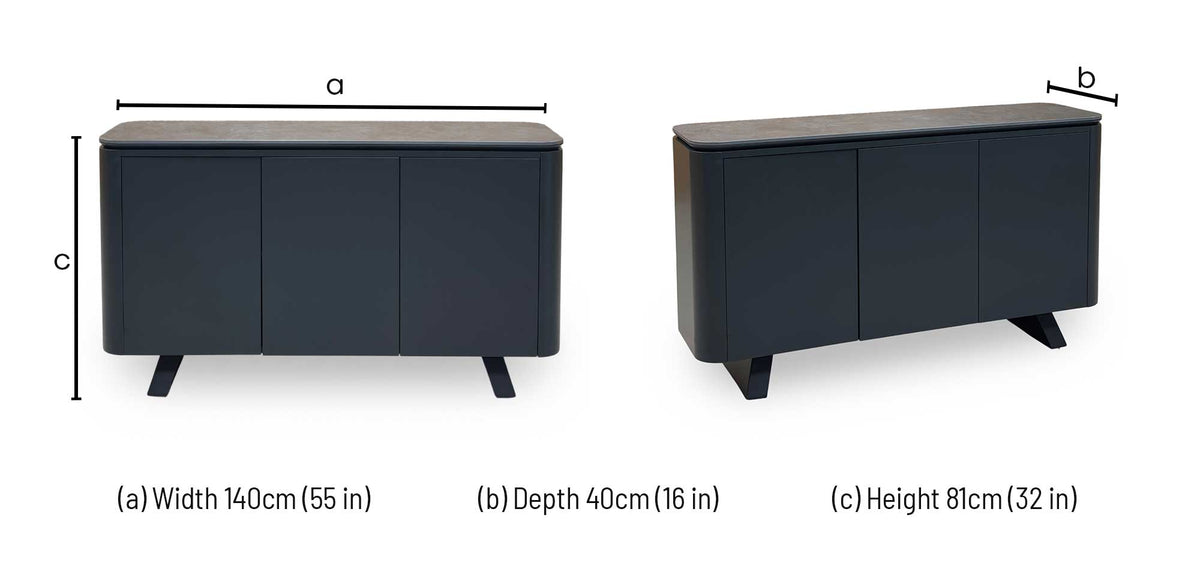 'Warrior' Grey Sintered Stone Top 3 Door Sideboard