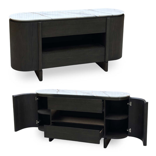 ‘Camino’ White Refined Marble and Ceramic Top 2 Door 2 Drawer Sideboard