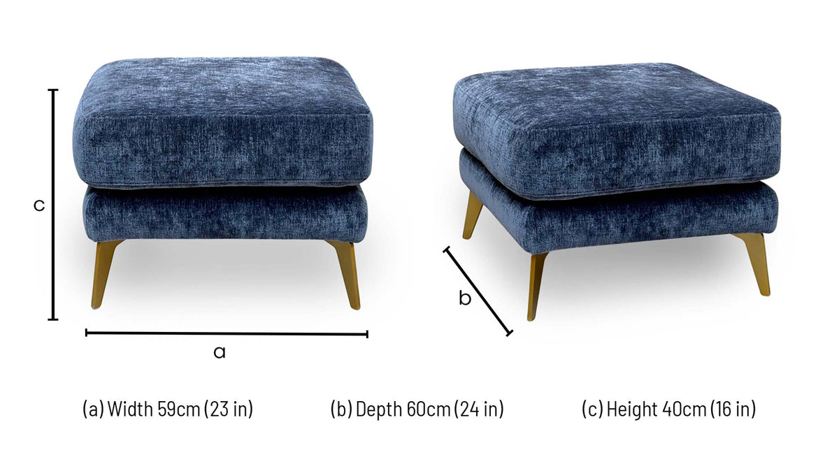 'Eclipse' Fab-Crn-R101 Ink Blue Br Chenille Fabric Footstool