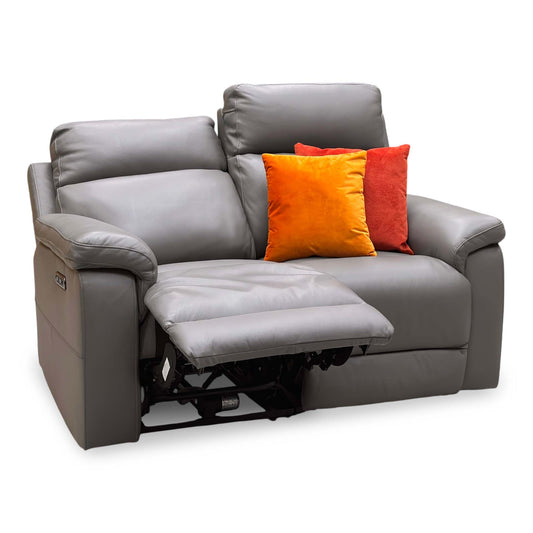 ‘Raven’ Oslo Elephant Grey Leather 2 Seater Power Recliner Sofa