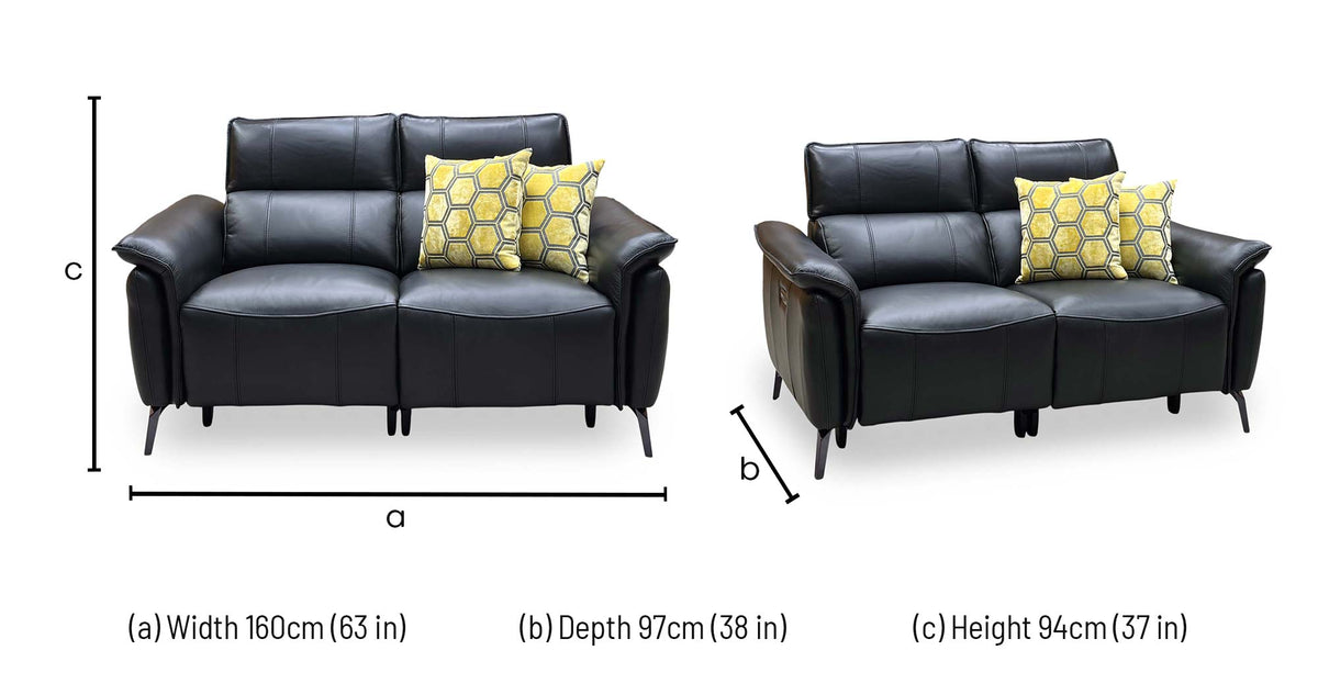 ‘Jude’ Oslo Jet Black Cat-40:23 2 Seater Leather Power Recliner Sofa with Power Headrests and Power Lumbar