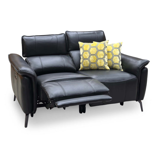 ‘Jude’ Oslo Jet Black Cat-40:23 2 Seater Leather Power Recliner Sofa with Power Headrests and Power Lumbar