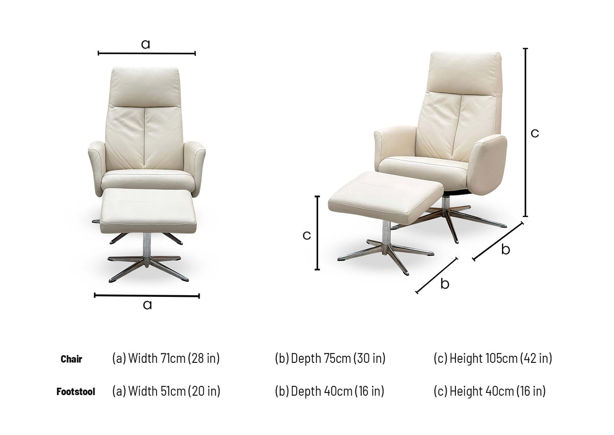 G Plan 'Vaasa' H007 Durham Dove Grey Leather Swivel Recliner Chair and Footstool with Chrome Base