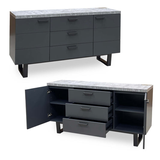 'Moon' Grey Concrete Effect 2 Door 3 Drawer Sideboard