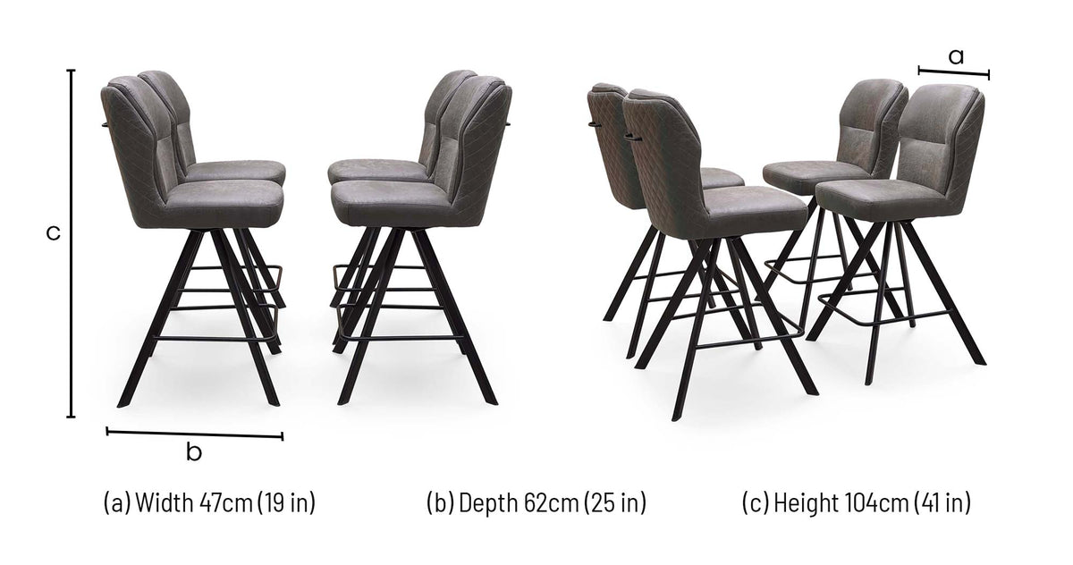 Bodahl ‘Terra’ Steel Grey Fabric Set of 4 Swivel Bar Stools
