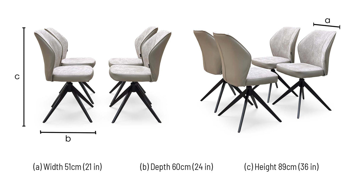 ‘Julio’ Bc2 Cream Fabric Set of 4 Swivel dining Chairs