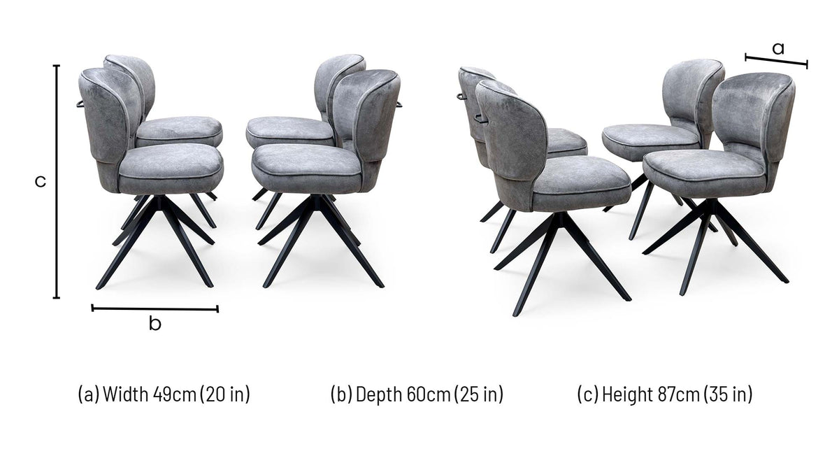 Imperium mink velvet swivel dining chair dimensions: width 49cm, depth 60cm, height 87cm