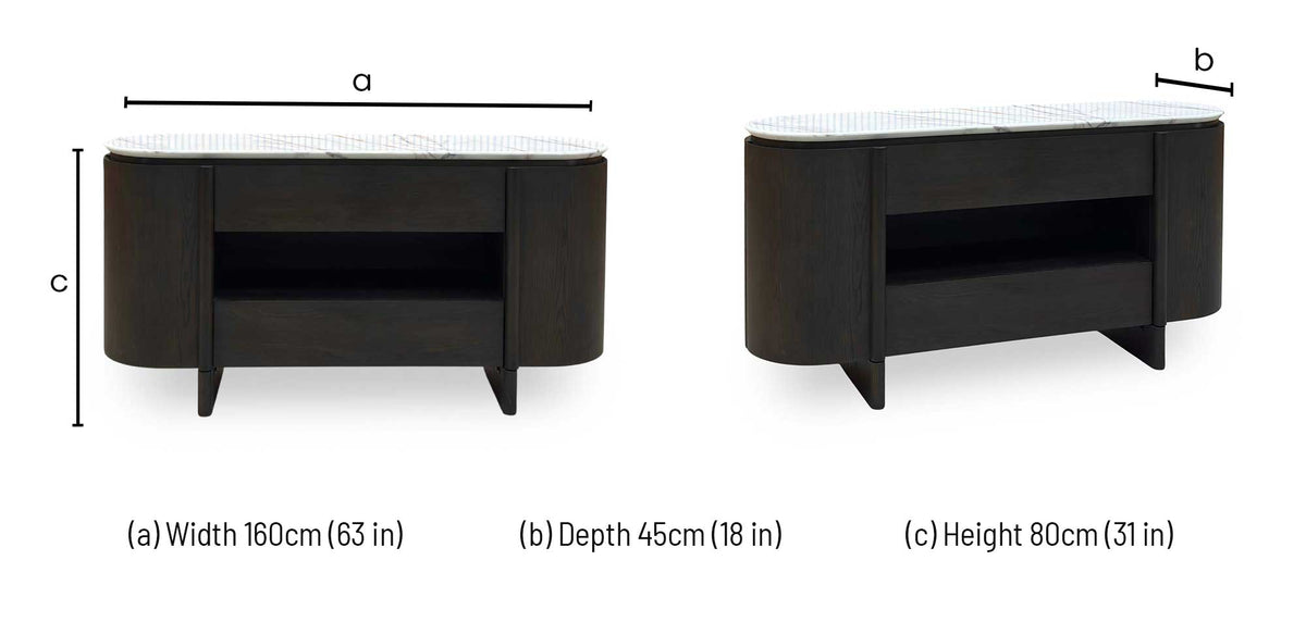 ‘Camino’ White Refined Marble and Ceramic Top 2 Door 2 Drawer Sideboard
