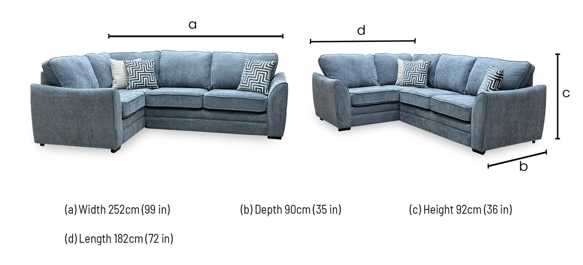 ‘Trinity’ Denim Blue Soft Woven Fabric Left Hand Double Arm Group Corner Sofa