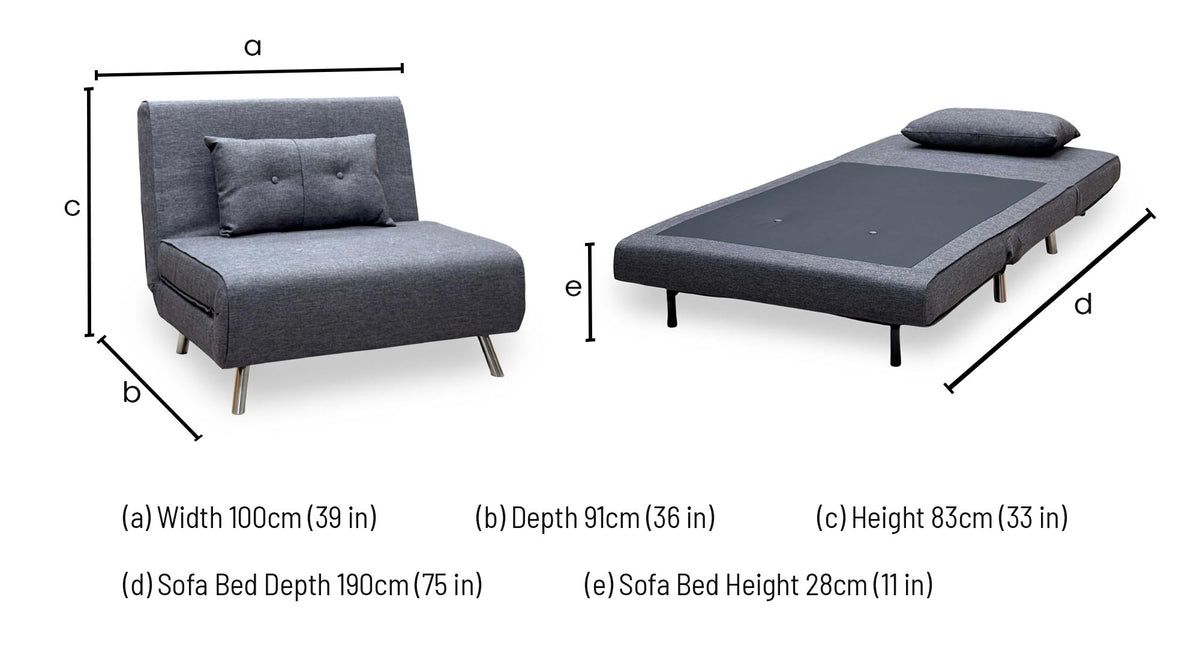 ‘Rafael’ Charcoal Grey Fabric Sofa Bed