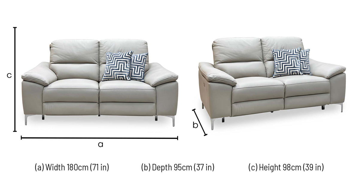 ‘Pavillion' Soft Grey Leather:Faux Leather 2 Seater Power Recliner Sofa