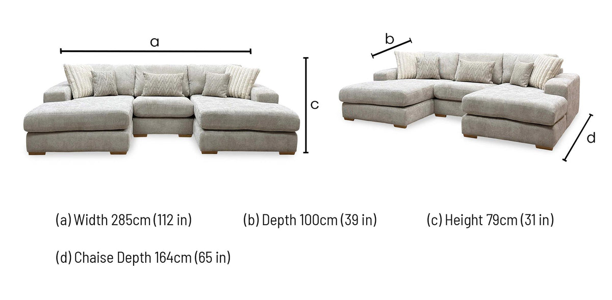 'Broadgate' Stone Grey Woven Fabric U-Shape Modular Corner Sofa