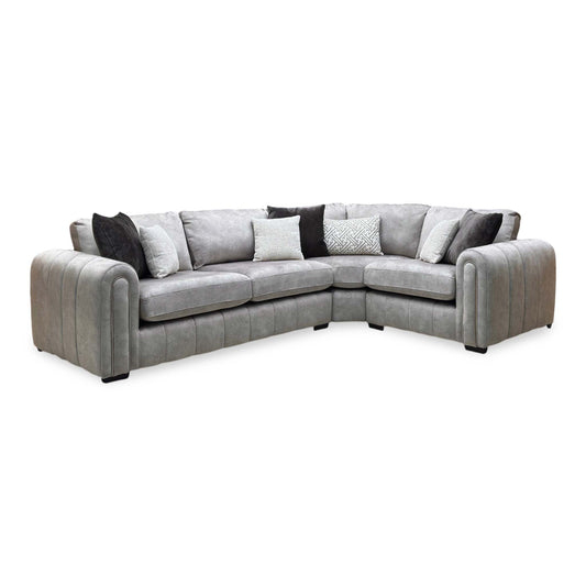 'Amara' Stone Grey Velvet Fabric Right Hand Facing Double Arm Corner Group Sofa