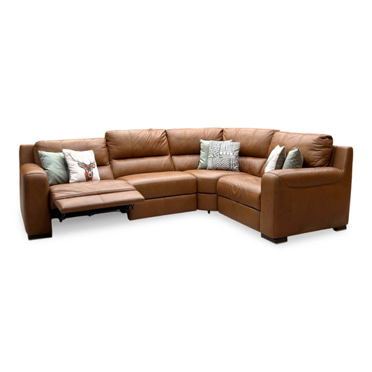 Marinelli 'Viali' Cometa Bark Brown 2877 Leather Right Hand Facing Power Recliner Corner Sofa