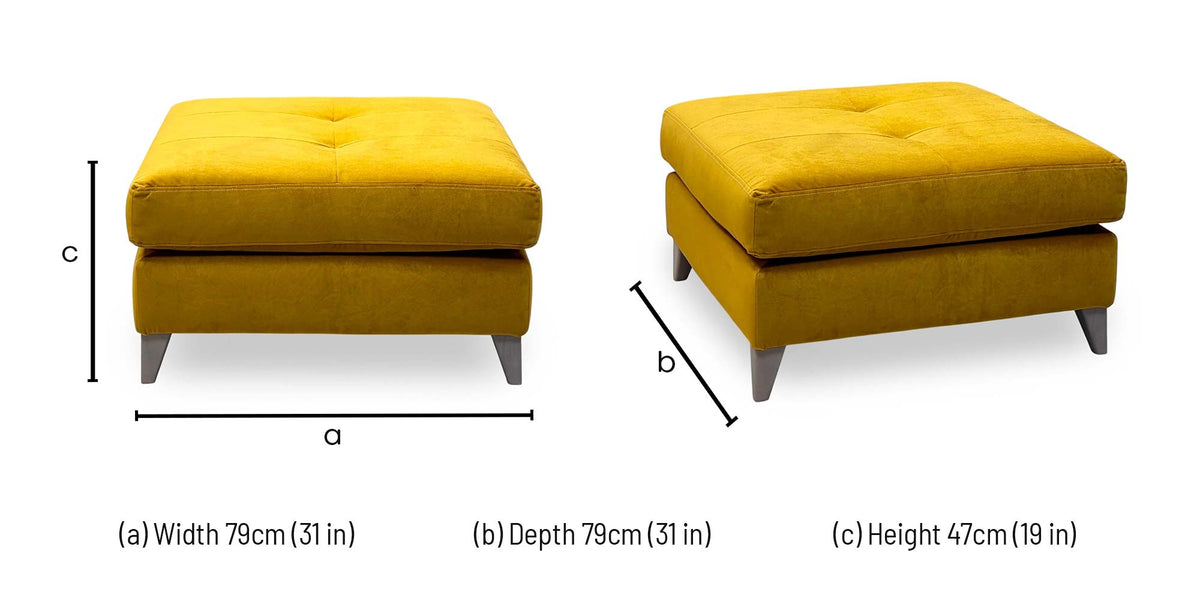The Lounge Co. Hermione amber yellow velvet footstool dimensions: width 79cm, depth 79cm, height 47cm