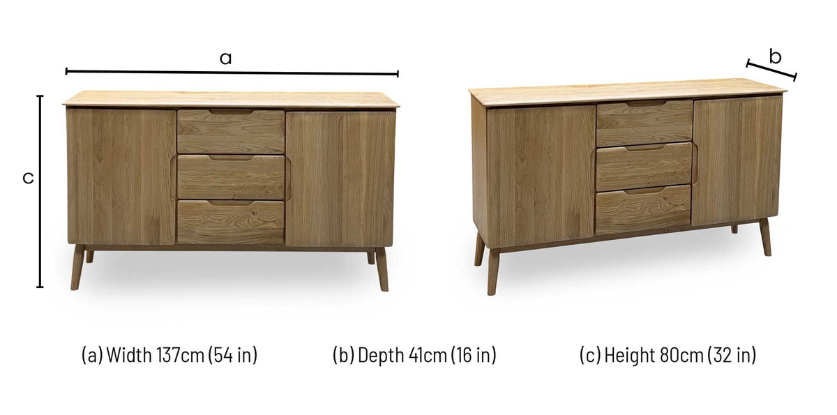Stockholm light oak solid oak large sideboard dimensions: width 137cm, depth 41cm, height 80cm