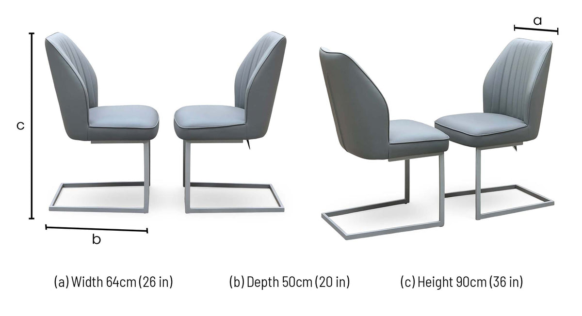 Fumo grey faux leather cantilever dining chair dimensions: width 64cm, depth 50cm, height 90cm