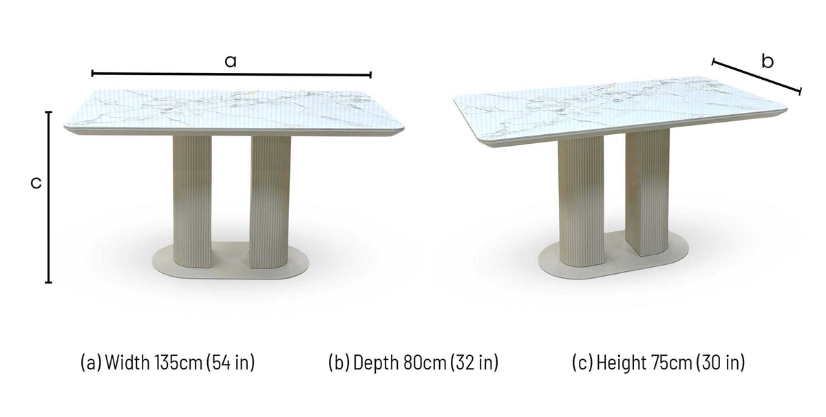 Avorio ceramic top fixed dining table dimensions: width 135cm, depth 80cm, height 75cm