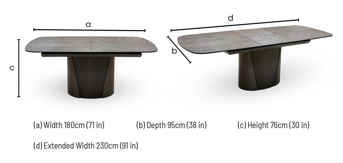 'Icon' Bronze Ceramic Top 180cm Extending Dining Table