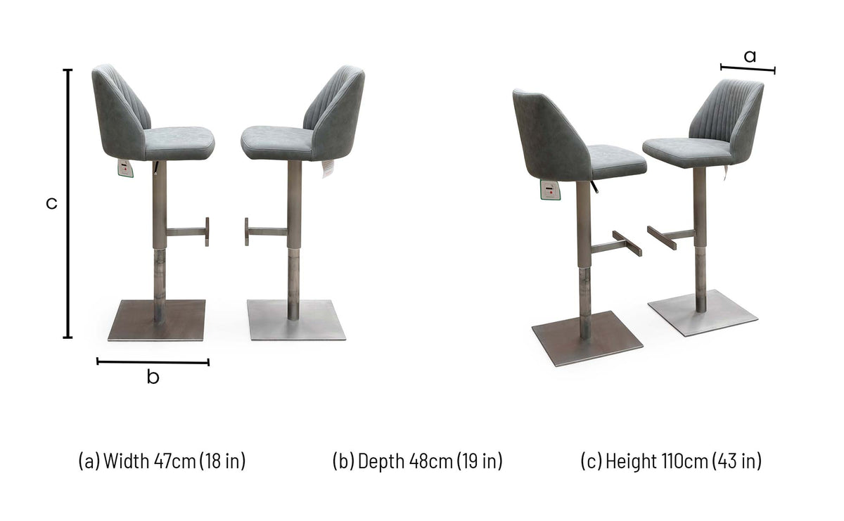 ‘Grigio’ Grey Fabric Pair of Swivel Bar Stools