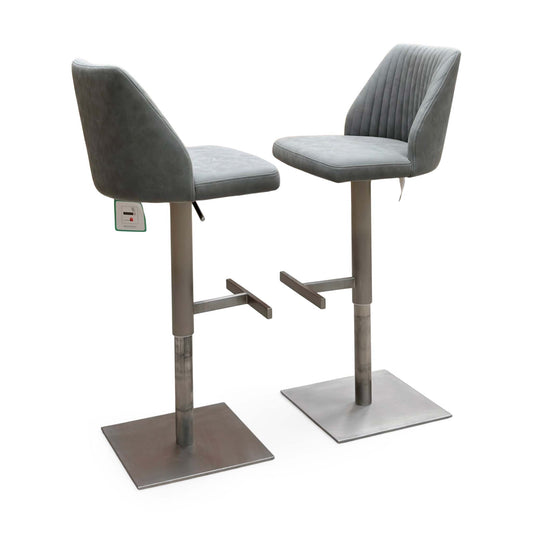 ‘Grigio’ Grey Fabric Pair of Swivel Bar Stools