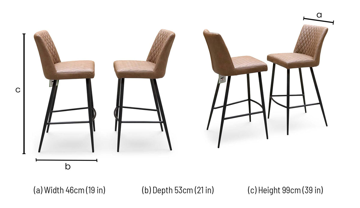 'Earth' Tan Brown Faux Leather Pair of Bar Stools