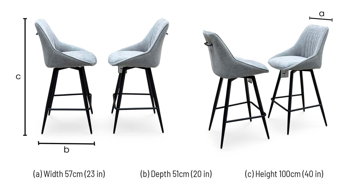 ‘Crete’ Silver Fabric Pair of Swivel Bar Stools