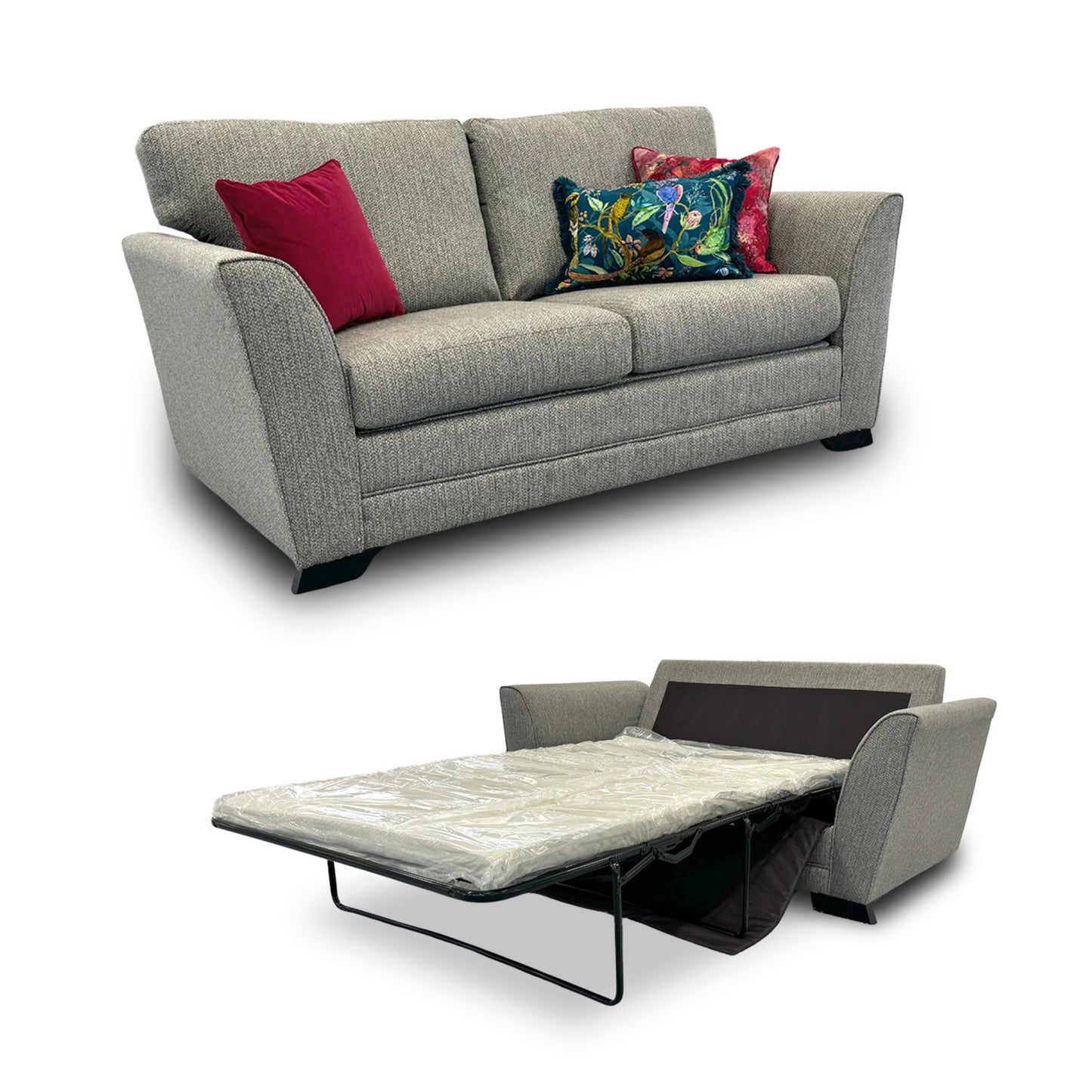 ‘Poppy’ Mid Grey Woven Fabric Large 2 Seater Sofa Bed