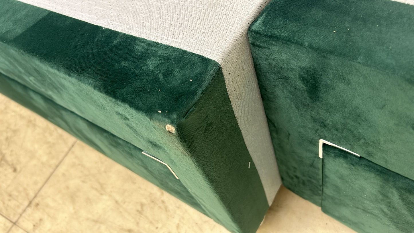'Angel' Forest Green Velvet 4 Draw Divan Bed with Floor Standing Winged Headboard - King
