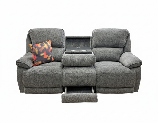 Costa Manual Recliner Charcoal Grey Weave Fabric 3 Seater Sofa With Cupholders and Storage