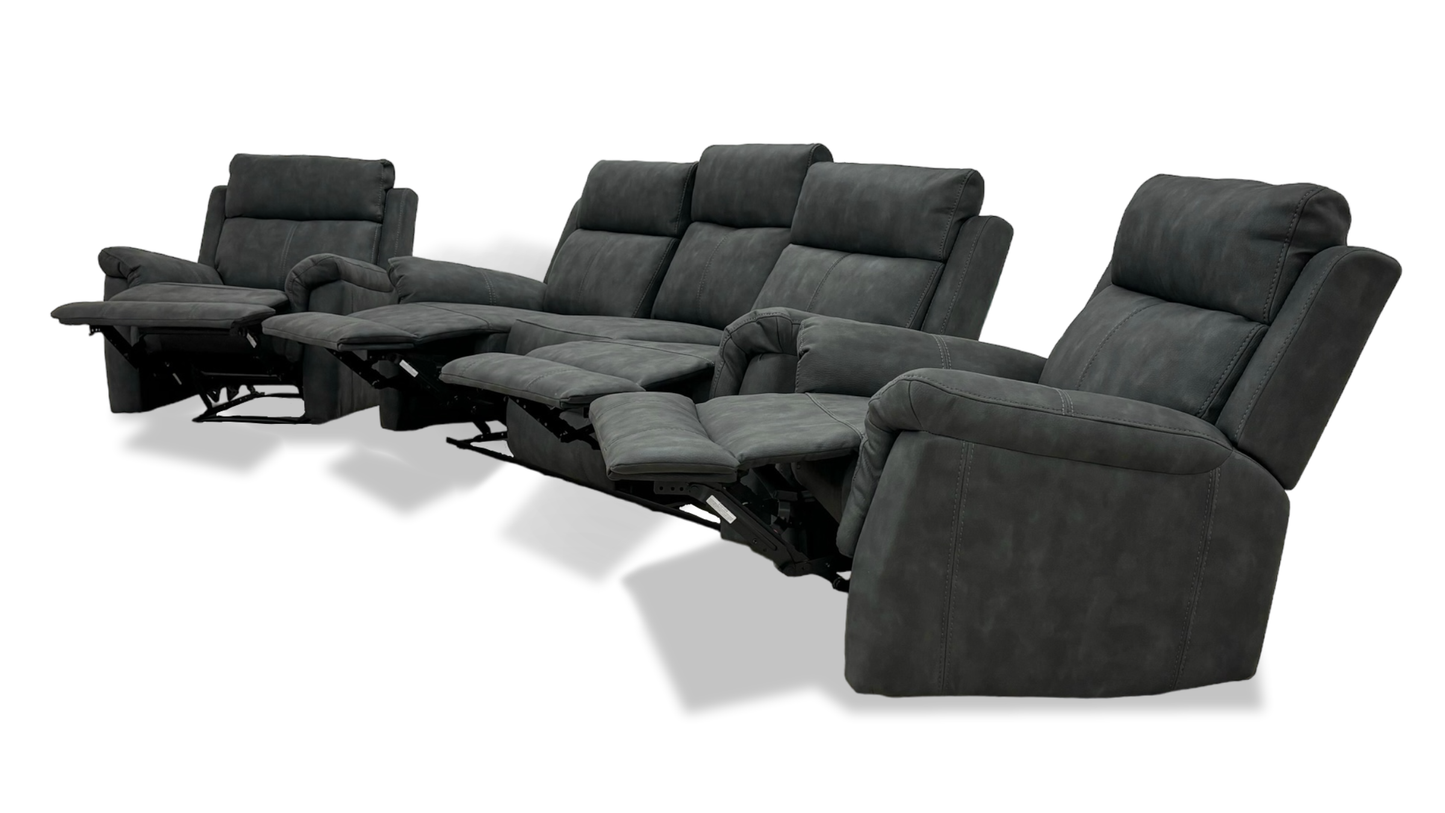 'Oscar' Charcoal Soft Leather Manual Recliner 3 Seater Sofa + Chair + Chair Suite