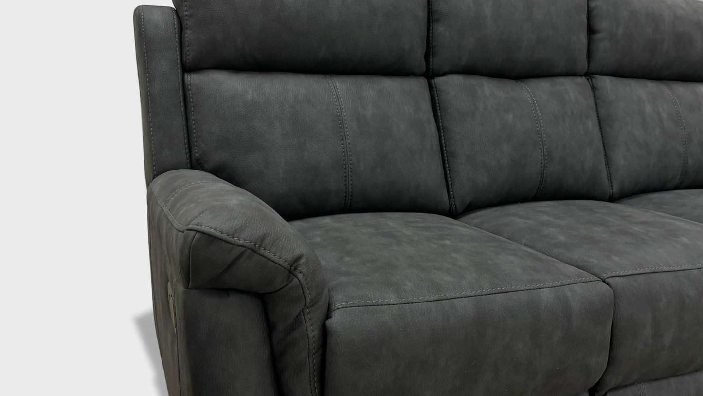 'Oscar' Charcoal Soft Leather Manual Recliner 3 Seater Sofa + Chair + Chair Suite