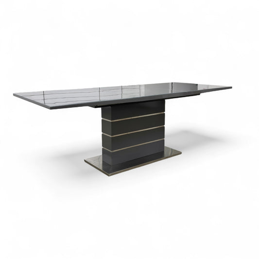‘Tokyo’ High-gloss Grey Tempered Glass 160cm Large Extending Dining Table