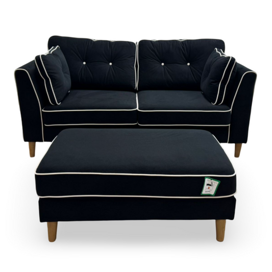 Rugby Black Velvet Fabric 3 Seater Reversible Lounger with Footstool