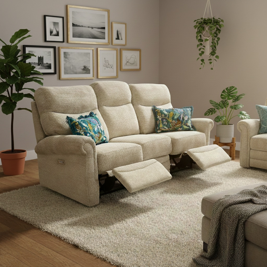 G Plan ‘Avon’ A801 Faro Mist 3 Seater Fabric Power Recliner Sofa