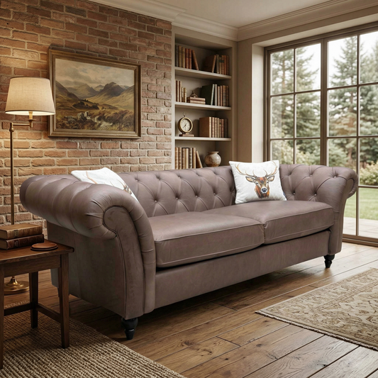‘Gosford’ Texas Brown 100% Italian Leather 3 Seater Chesterfield Sofa