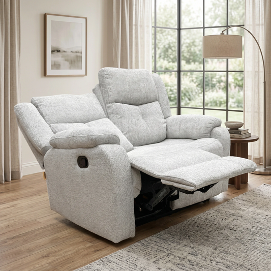 ‘Roma’ Silver Fabric Manual Recliner 2 Seater Sofa