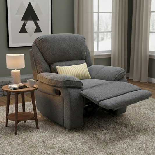 'Costa' Manual Recliner Charcoal Grey Weave Fabric Armchair