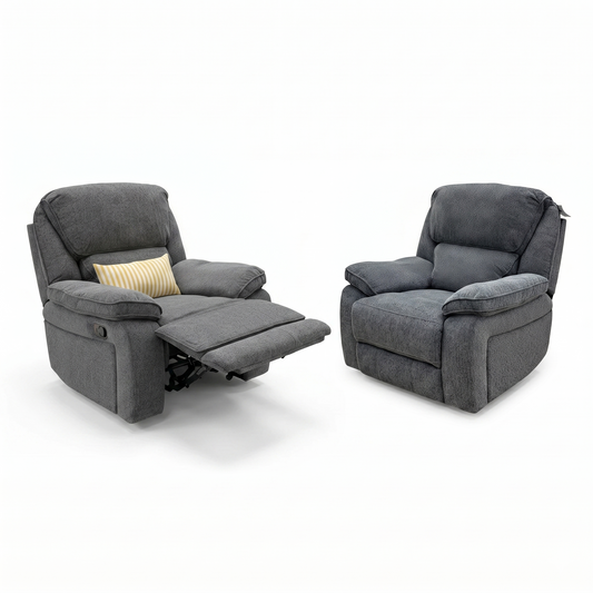 'Costa' Manual Recliner Charcoal Grey Weave Fabric Armchair - Set of 2