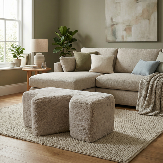‘Stacked' Fluffy Mikah Ivory Funky Footstool