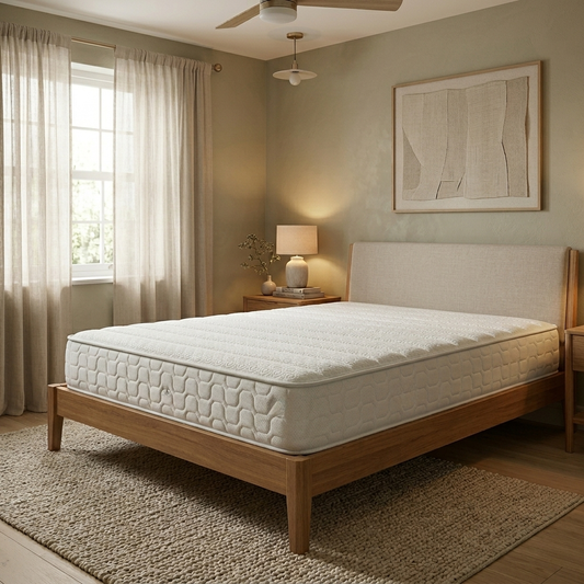 Living room view the Miracoil spring system and the integrated memory foam comfort layer.