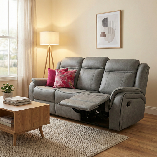 'Kardashian' Grey Endurance Fabric Manual Recliner 3 Seater Sofa