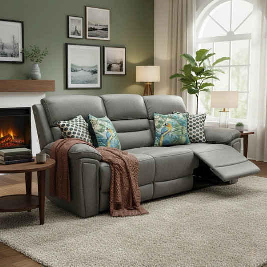 'Azzurri" Grey Endurance Fabric Manual Recliner 3 Seater Sofa