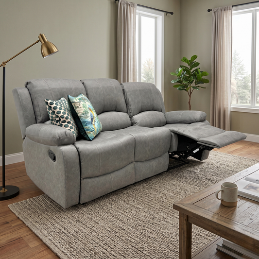 'Bennett' Grey Endurance Fabric Manual Recliner 3 Seater Sofa