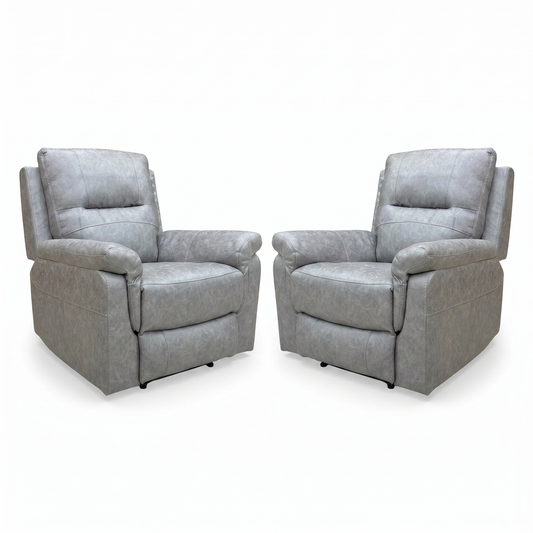 ‘Azzurri’ Grey Endurance Fabric Manual Recliner Armchairs - Set of 2