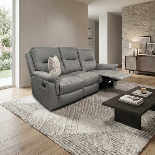 'Ranger' Grey Endurance Fabric Manual Recliner 3 Seater Sofa