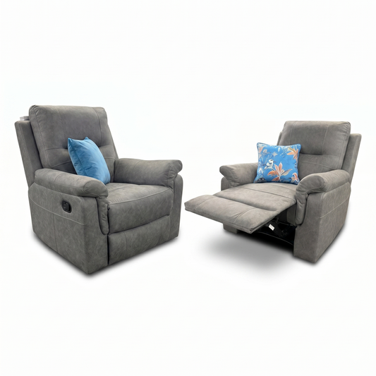 'Ranger' Grey Endurance Fabric Manual Recliner Armchairs - Set of 2