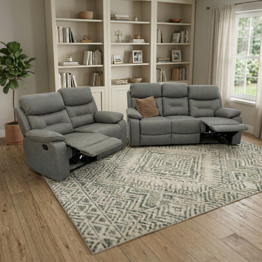 ‘Beaumont’ Grey Endurance Fabric Manual Recliner High Back 3 + 2 Seater Sofa Set