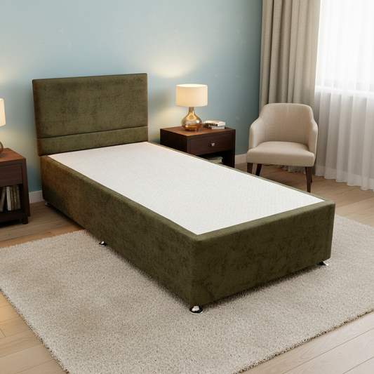 'Capella' Milan Khaki Bed + Headboard - Single