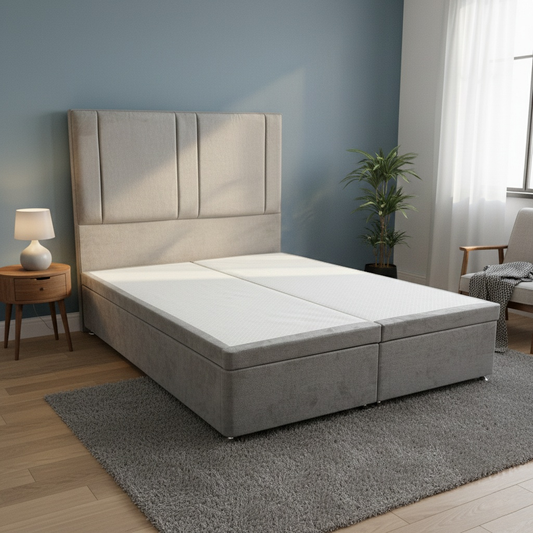 'Pegasus' Milan Nickel Velvet Floor Standing Headboard + Double End Lift Base Electric Adjustable Bed - King